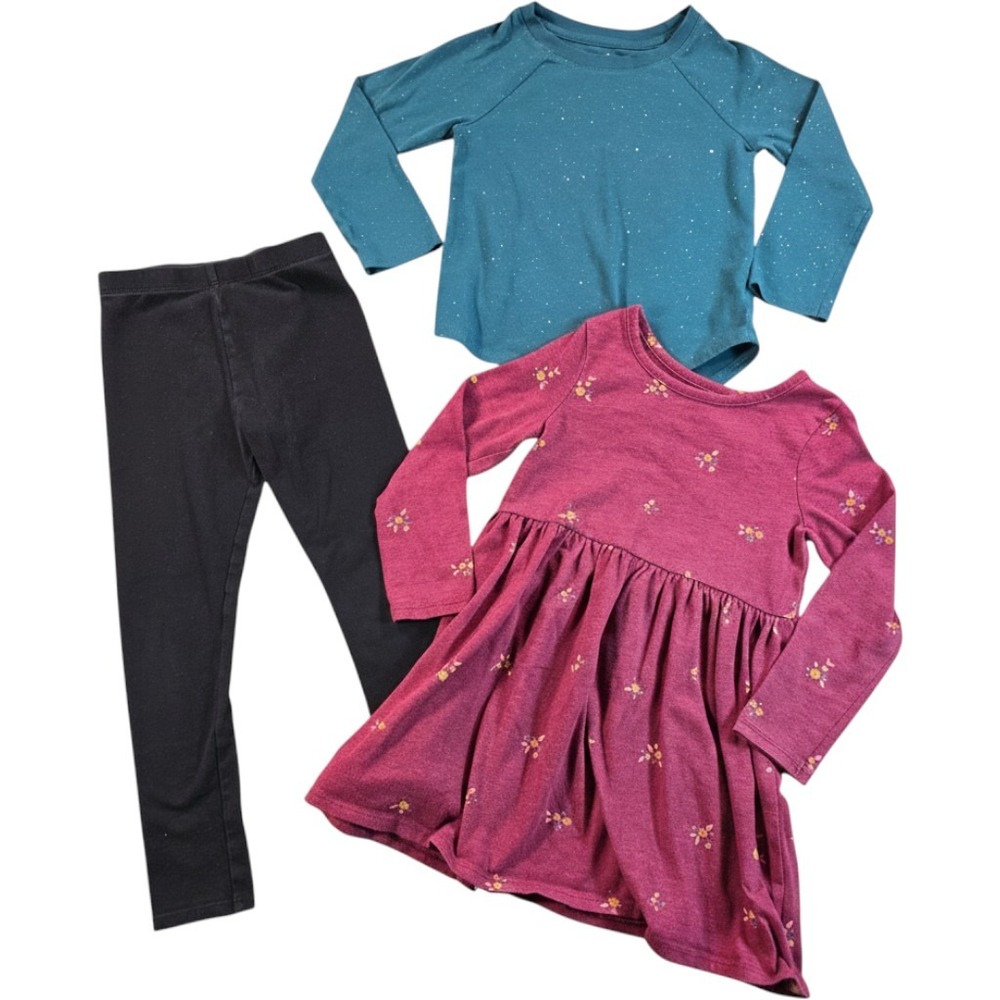 Cat & Jack Toddler Girl Outfit Bundle Two tops & leggings 3 Piece 4T